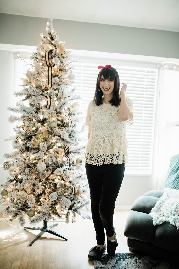 Lacey Christmas Outfit Idea, featuring this Polagram Lace Top from My Sister's Closet // Hey There, Chelsie